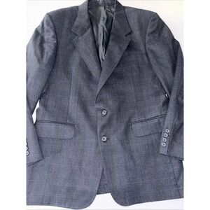 Evan Picone Blazer Jacket Made in USA Mens 42R Blue/Gray Plaid  Wool‎ Sport Coat
